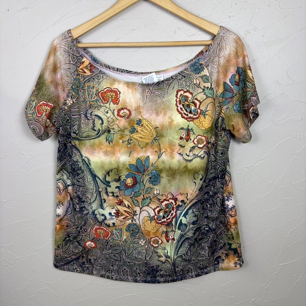 Soft Surroundings Top Floral Paisley 40DD Shelf Bra Multi Color Women Large